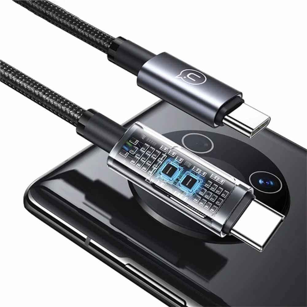 Câble Data Type-C vers Type-C avec Écran Usams 100W (1.2m) Noir - Vue 2