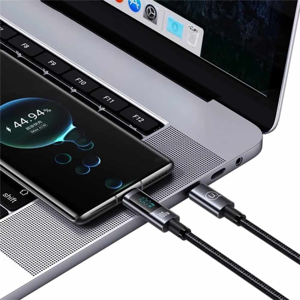 Câble Data Type-C vers Type-C avec Écran Usams 100W (1.2m) Noir - Vue 3