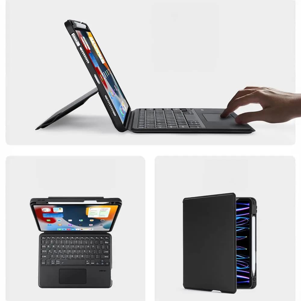 Housse de Protection avec Clavier Rétroéclairé Dux Ducis pour Apple iPad Pro  11" (1e génération & 2e génération), iPad Air 4, iPad Pro 11" (3e génération), iPad Air 5, iPad Pro 11" M2 (4e génération) & iPad Air 11 M2 Noir - Vue 2