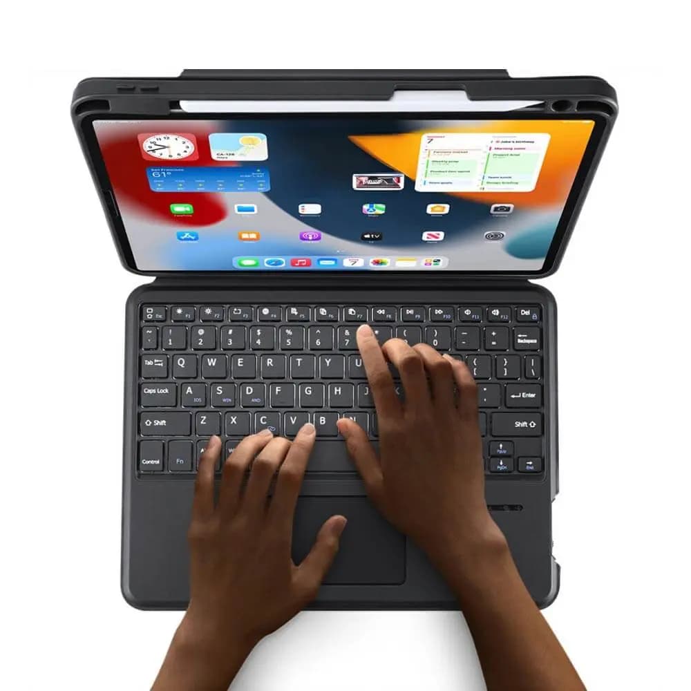 Housse de Protection avec Clavier Rétroéclairé Dux Ducis pour Apple iPad Pro  11" (1e génération & 2e génération), iPad Air 4, iPad Pro 11" (3e génération), iPad Air 5, iPad Pro 11" M2 (4e génération) & iPad Air 11 M2 Noir - Vue 4