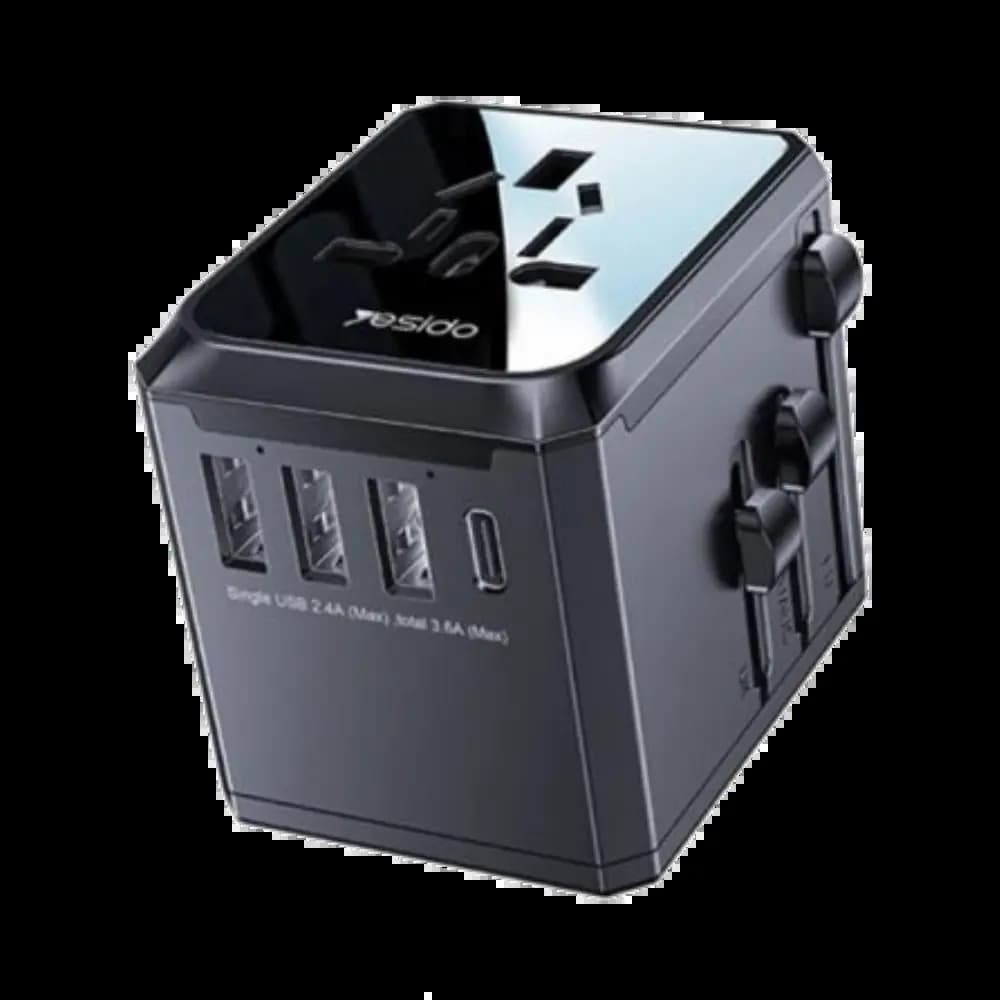 Adaptateur secteur universel avec 4 USB - Compatibilité mondiale - Yesido Noir