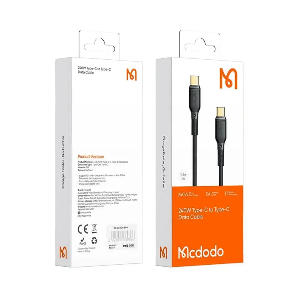 Câble Data USB-C vers USB-C Mcdodo (1.2m) 240W Noir