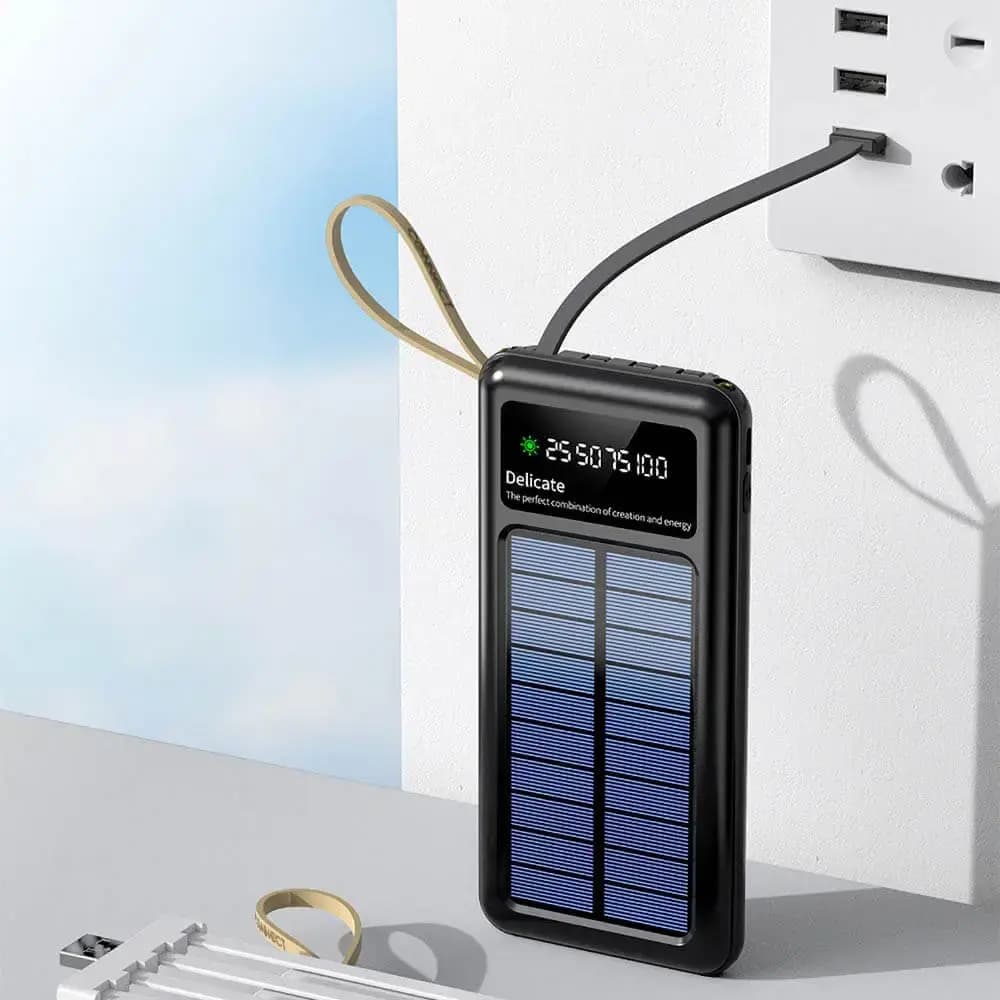 Batterie externe solaire 10000mAh avec écran digital et lampe torche - CONNECT Noir