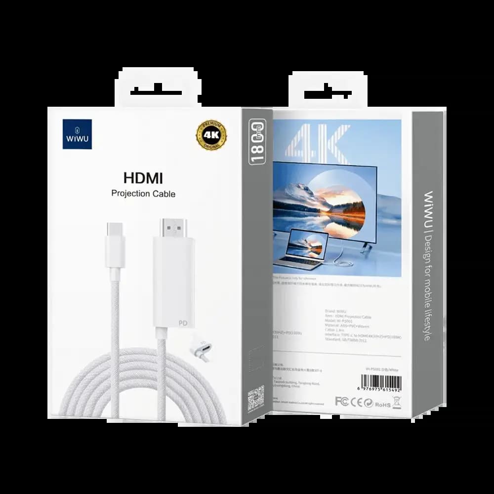 Câble USB-C vers HDMI Wiwu WI-PS001 4K avec port de charge 100W 1,8m - Blanc