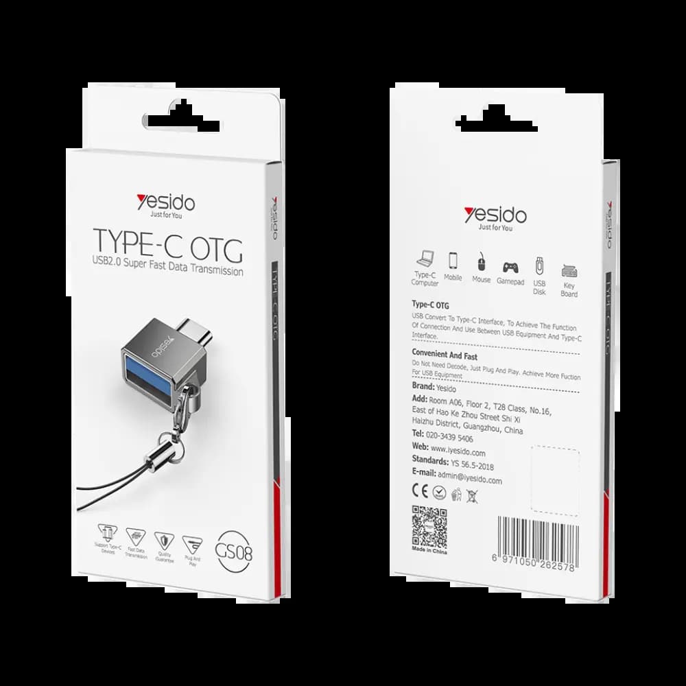 Adaptateur OTG USB femelle vers USB-C mâle - Yesido GS08