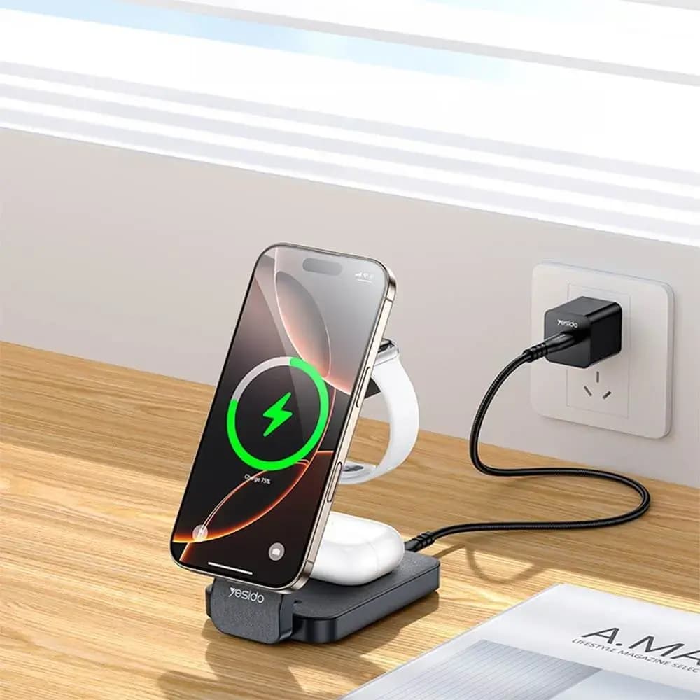 Station de Charge sans Fil Yesido 4 en 1 Noir