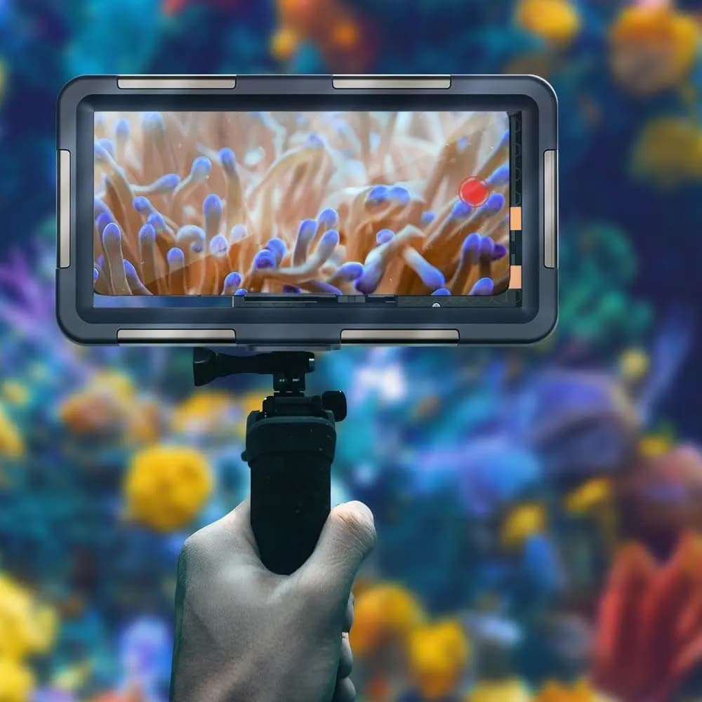 Coque étanche universelle pour smartphone avec bouton photo - Bleu
