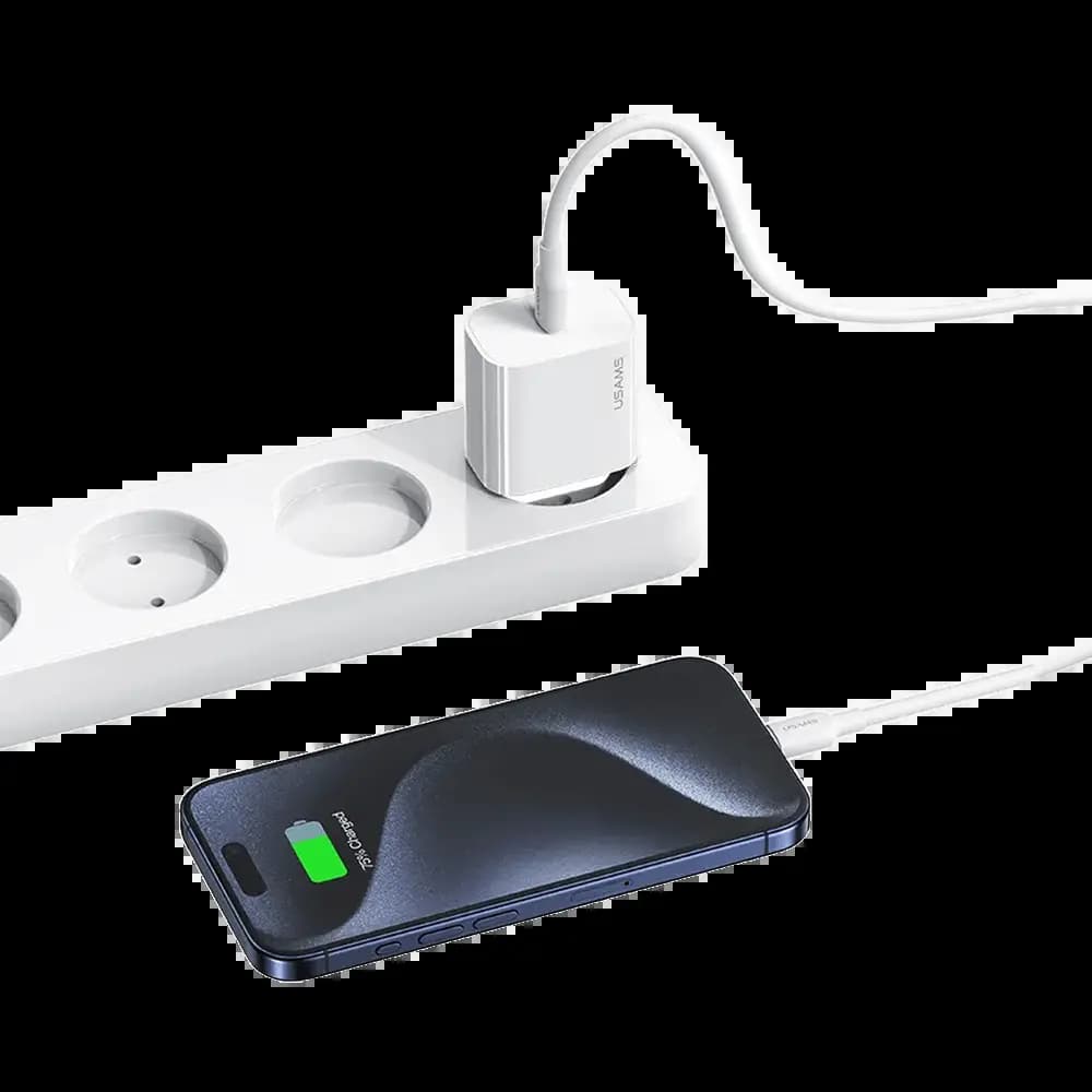 Chargeur secteur USB-C 20W avec câble USB-C – Usams Blanc - Vue 2