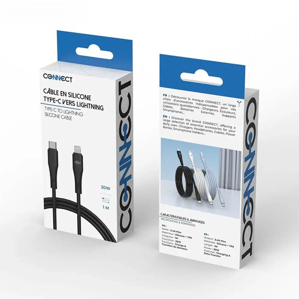 Câble Data USB-C vers Lightning CONNECT 30W (1m) Noir