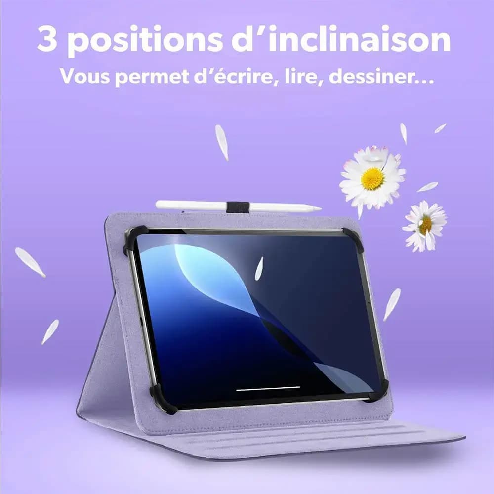 Housse folio universelle pour tablette 11" à motif fleuri et support rotatif - T'nb EXCLUSIV FLOWER Violet
