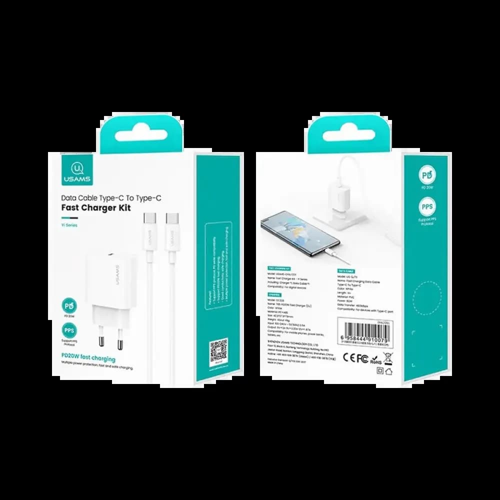 Chargeur secteur USB-C 20W avec câble USB-C – Usams Blanc - Vue 3