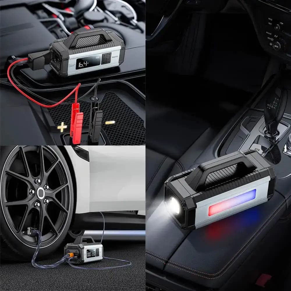 Booster pour batterie voiture Yesido 10000mAh avec gonfleur pour voiture, vélo et ballon - Noir