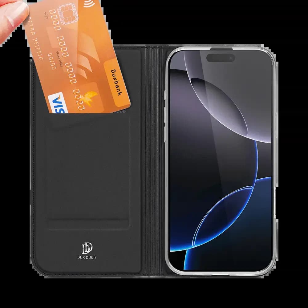 Housse folio iPhone 16 Pro porte-carte - Dux Ducis Skin Pro Bleu - Vue 2