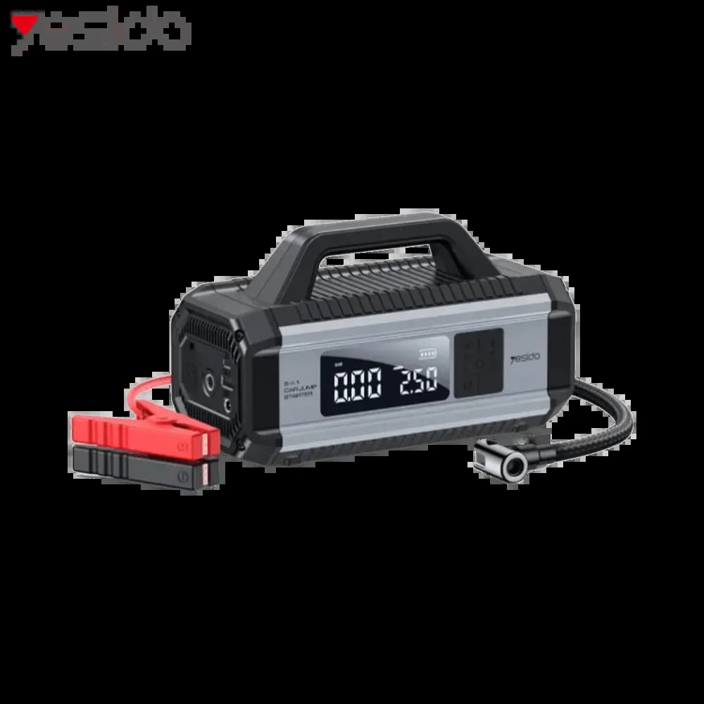 Booster pour batterie voiture Yesido 10000mAh avec gonfleur pour voiture, vélo et ballon - Noir