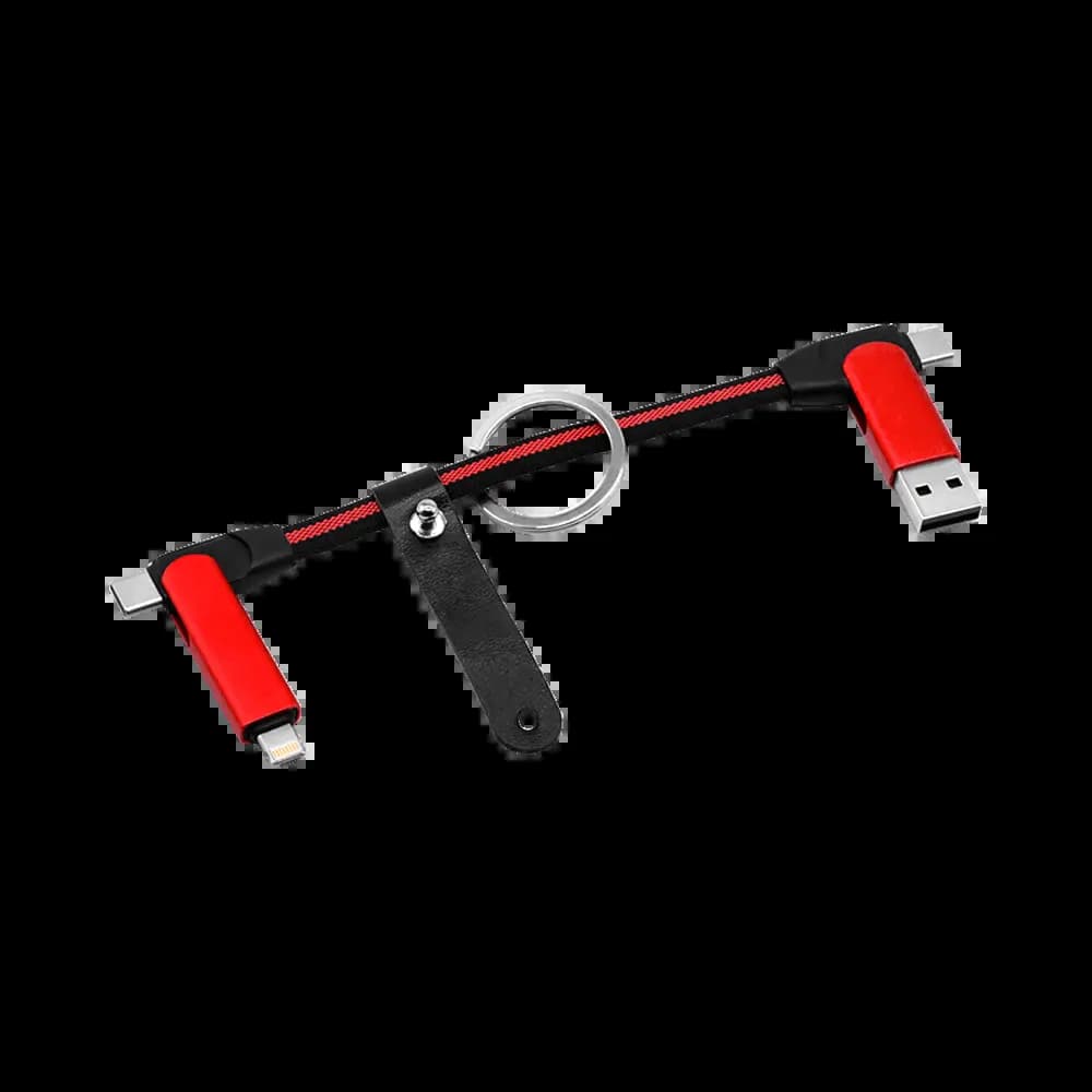 Porte-Clés Multi-Câbles 5 en 1 (Lightning + 2x USB-C + USB-A) Rouge