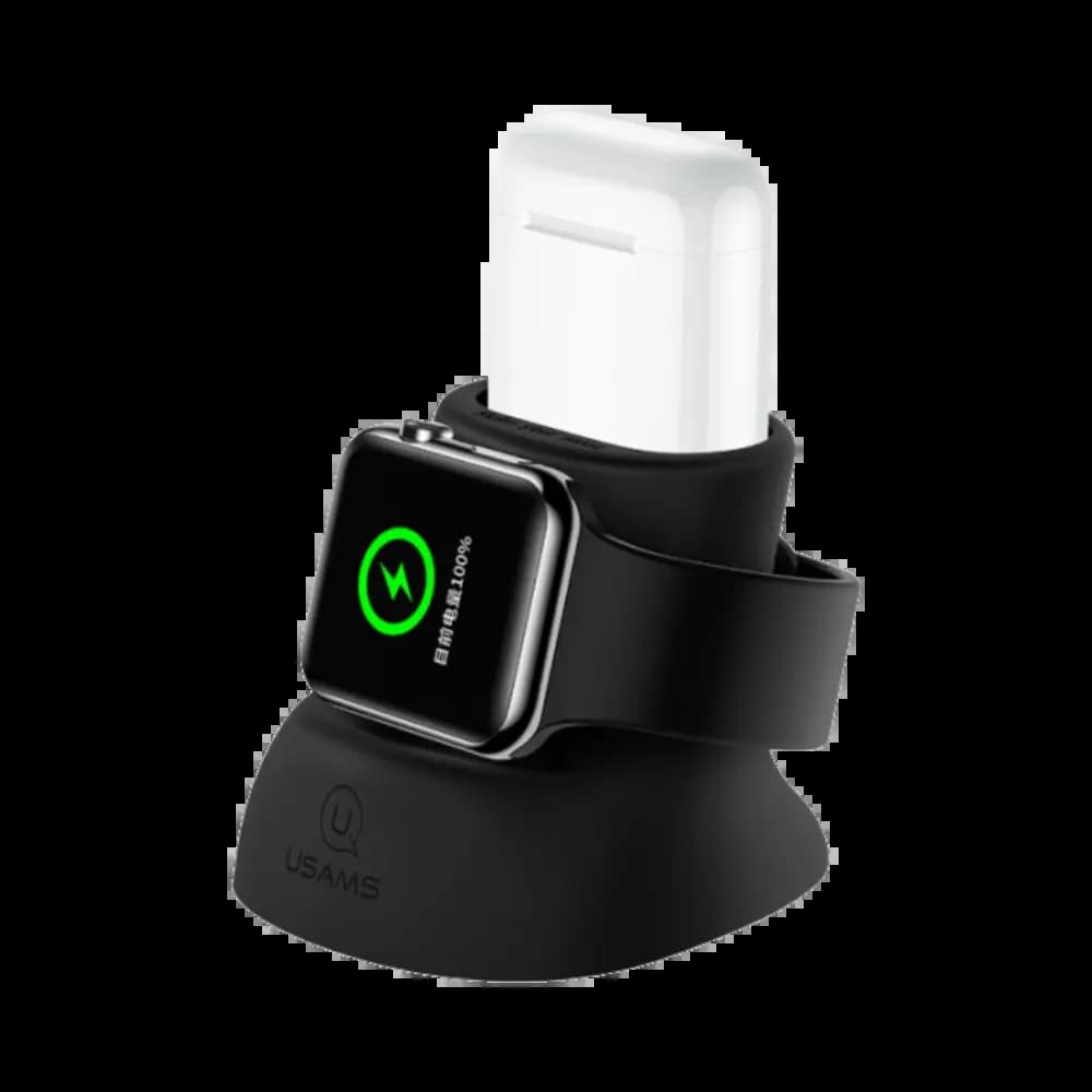 Support Silicone pour Pad de Charge Apple Watch & AirPods Usams Noir