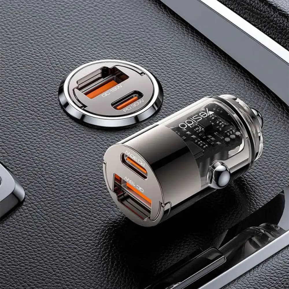 Chargeur allume-cigare double ports USB-C + USB-A SUPER FAST - Yesido Y68 Noir