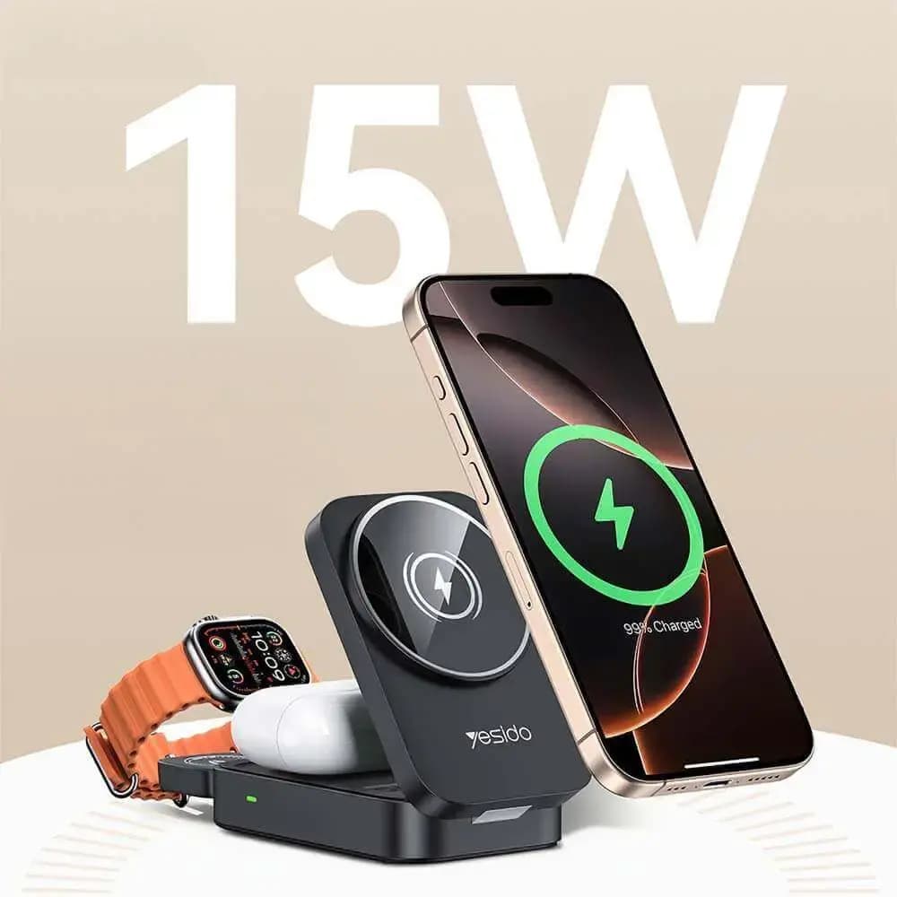 Support de Charge Sans Fil pour Smartphone Yesido 3 en 1 Noir