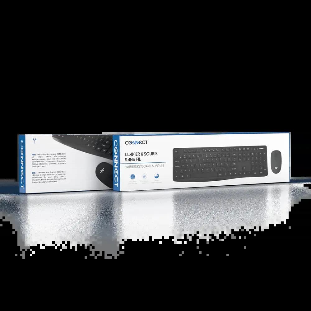 Pack clavier souris sans fil (AZERTY) - CONNECT Noir