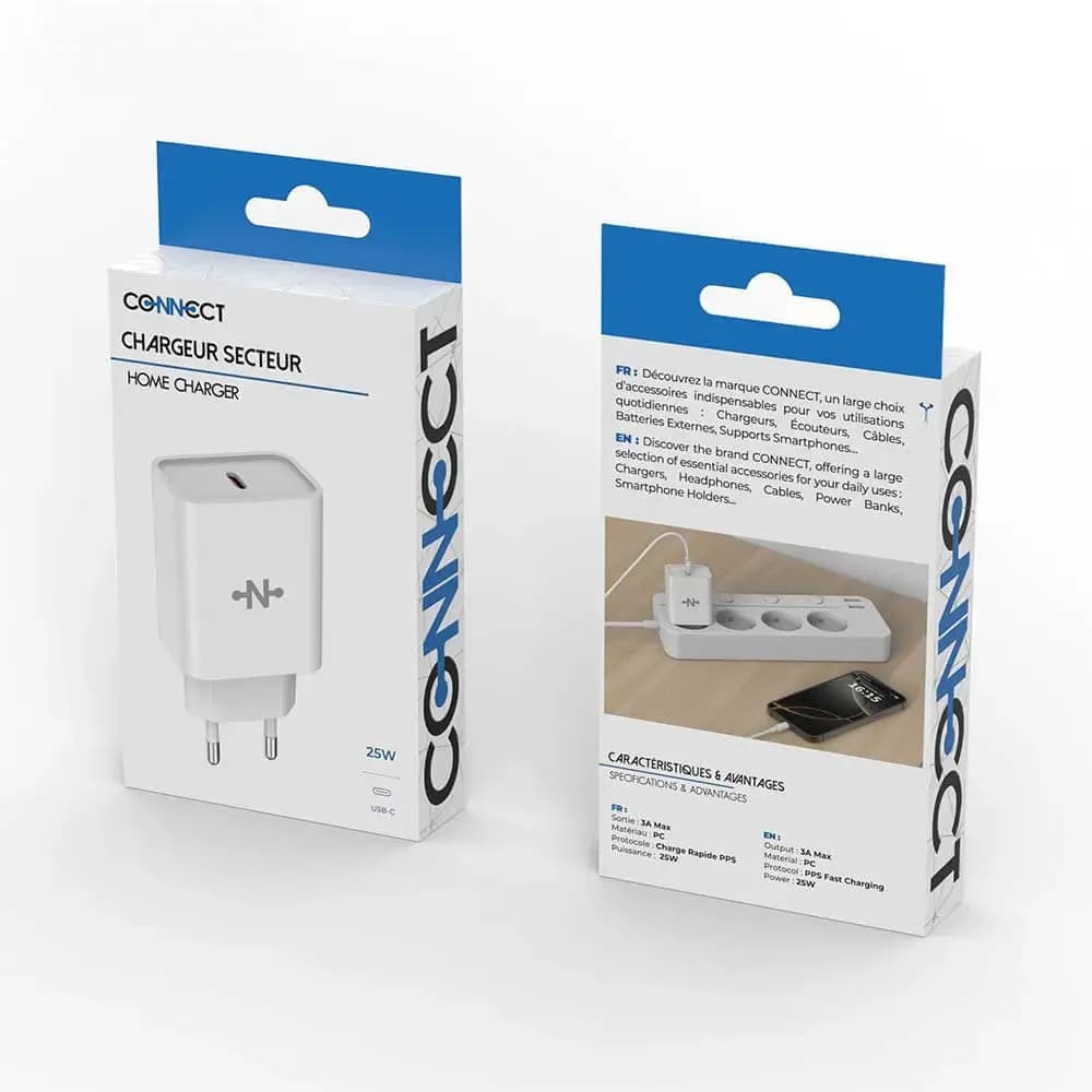 Chargeur secteur USB-C 25W - CONNECT Blanc