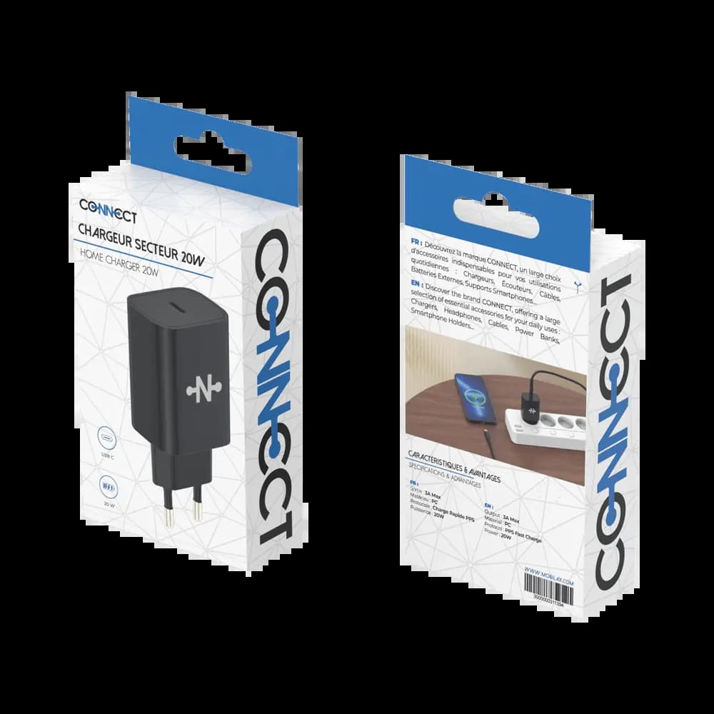 Chargeur secteur USB-C 20W PPS – CONNECT MC-CNC20W Noir - Vue 3