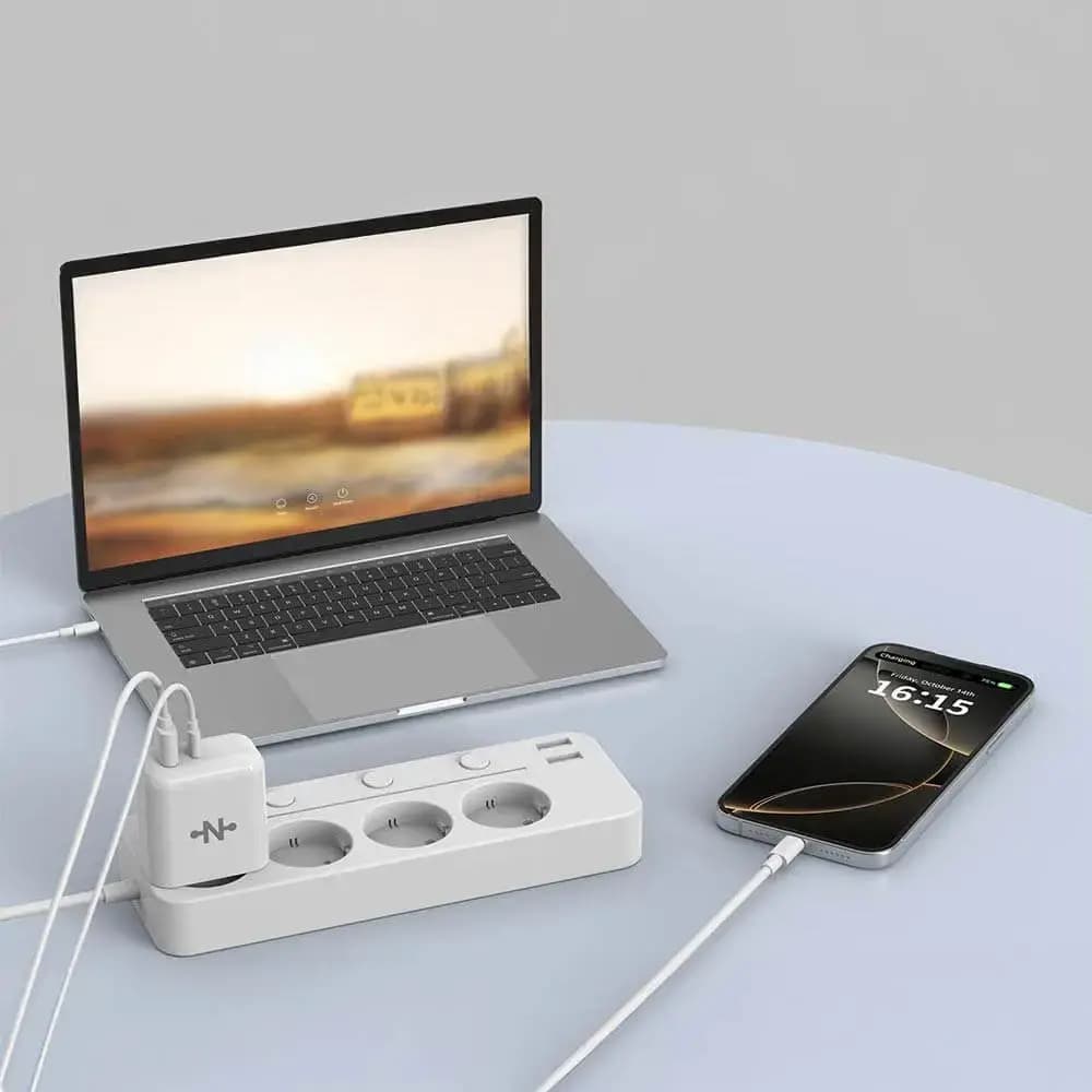 Chargeur secteur GaN 45W 2 ports (USB-C + USB-A) – CONNECT Blanc