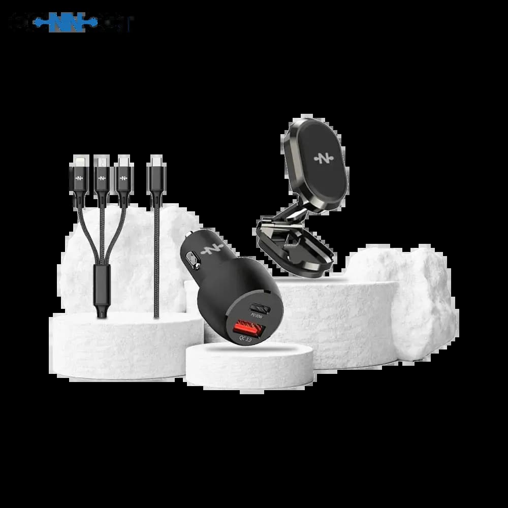 Pack voiture 3-en-1 : support magnétique + chargeur rapide 48W + câble universel - CONNECT Noir