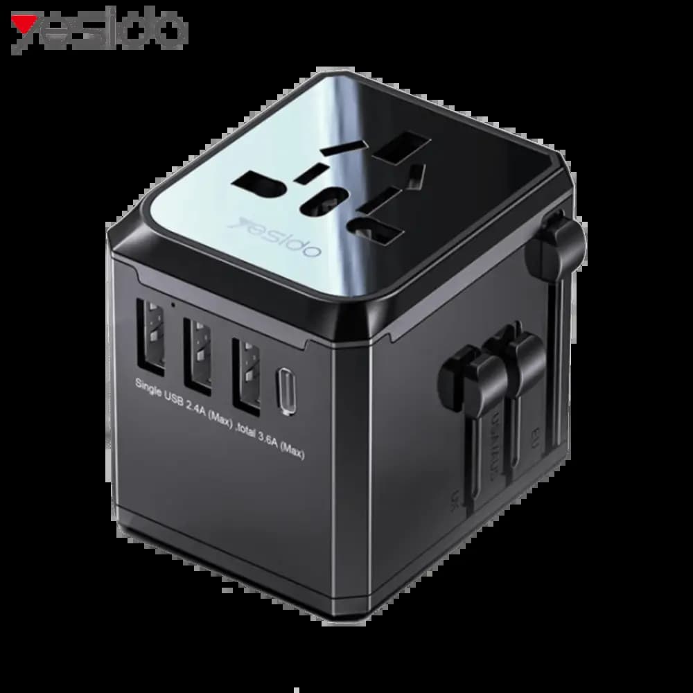 Adaptateur secteur universel avec 4 USB - Compatibilité mondiale - Yesido Noir