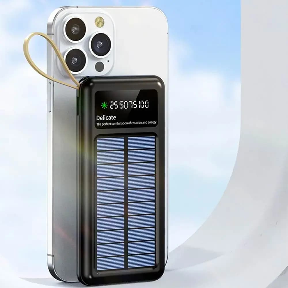 Batterie externe solaire 10000mAh avec écran digital et lampe torche - CONNECT Blanc