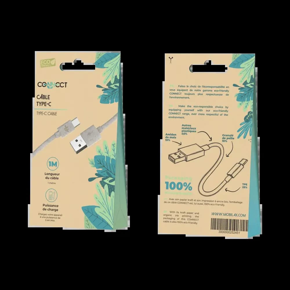 Câble USB vers USB-C 15W éco-friendly (1m) - CONNECT Beige - Vue 2