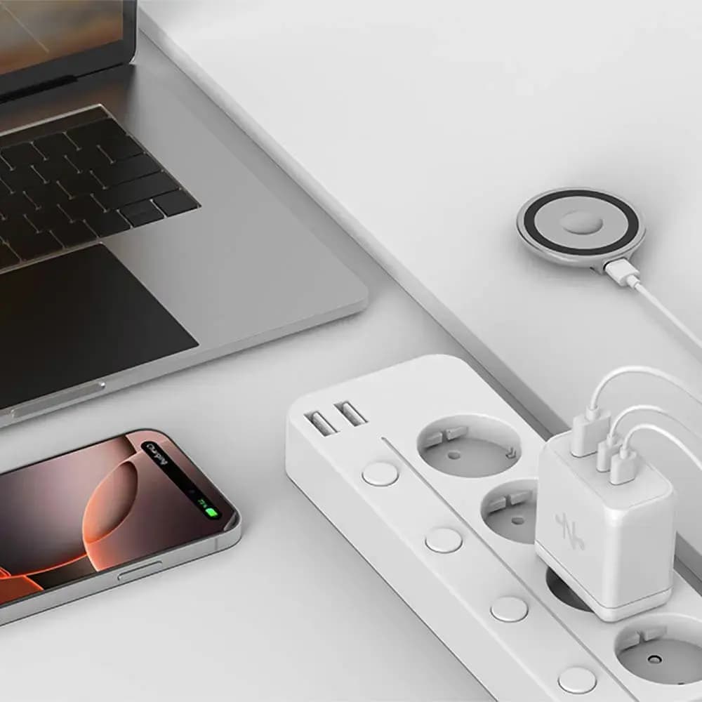 Chargeur secteur GaN 65W 3 ports (2× USB-C + USB-A) – CONNECT Blanc