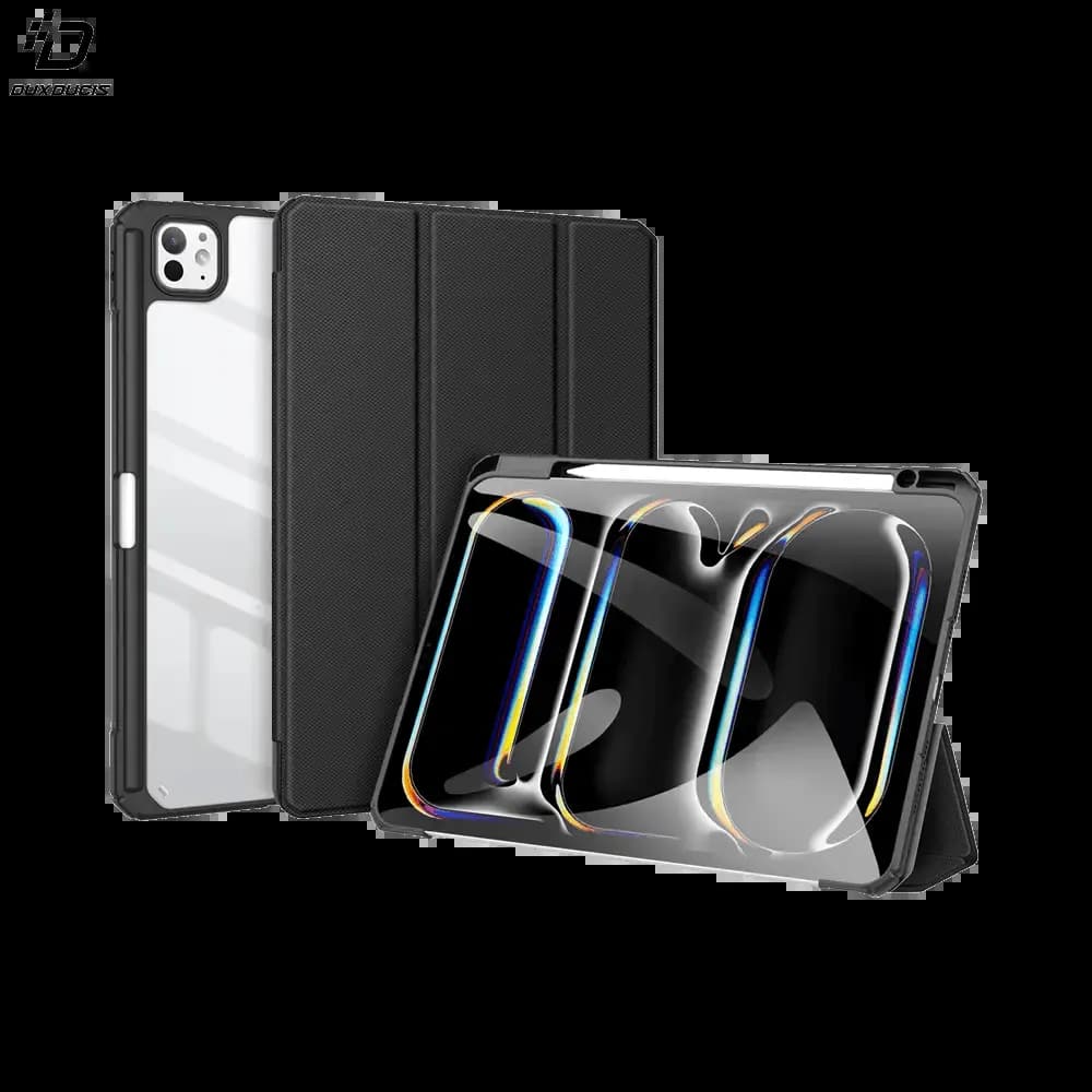 Housse folio iPad Pro 11" M4 (2024) avec dos transparent & porte-stylet - Dux Ducis Toby noir