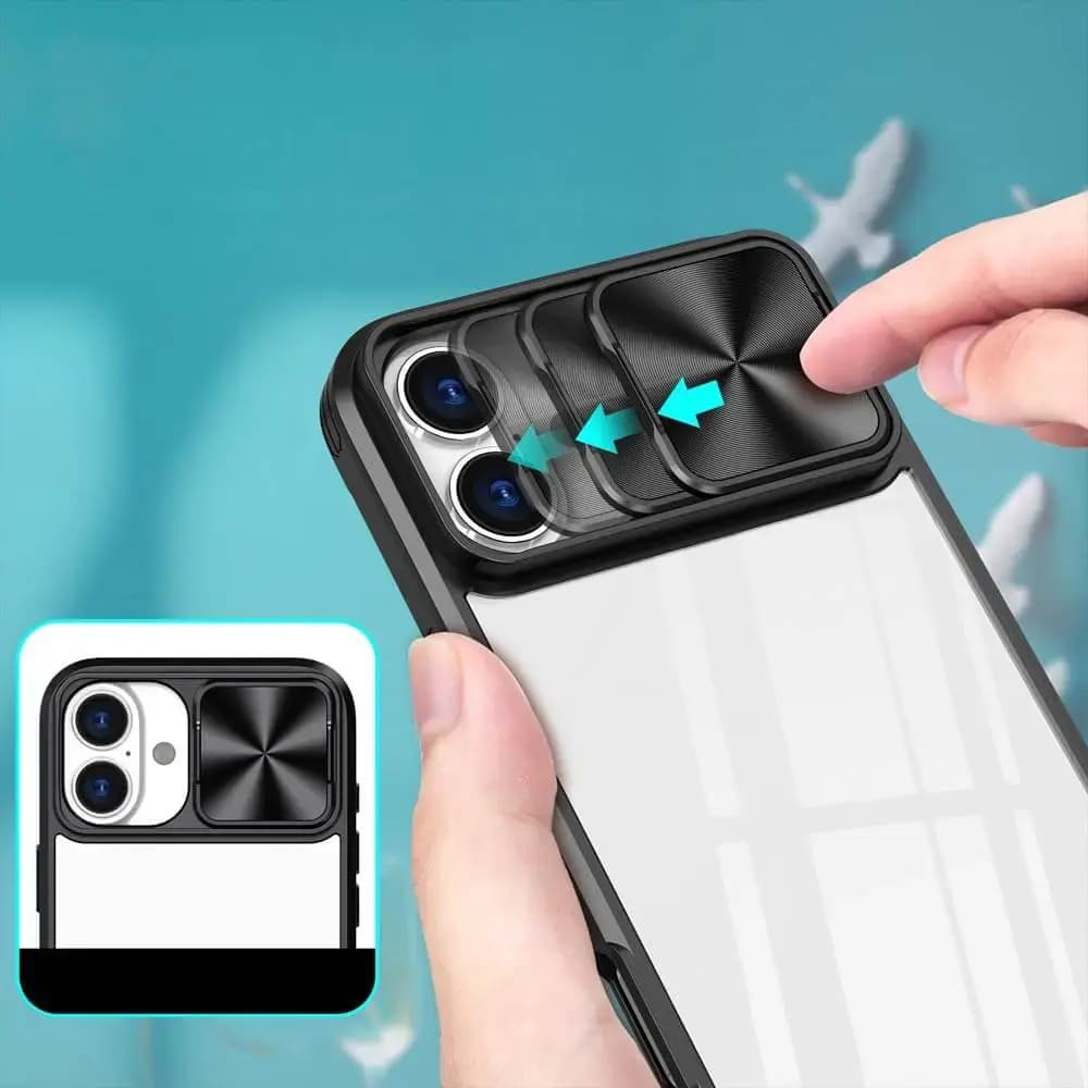 Coque avec cache caméra iPhone 16 – PROTECT IE027 Noir