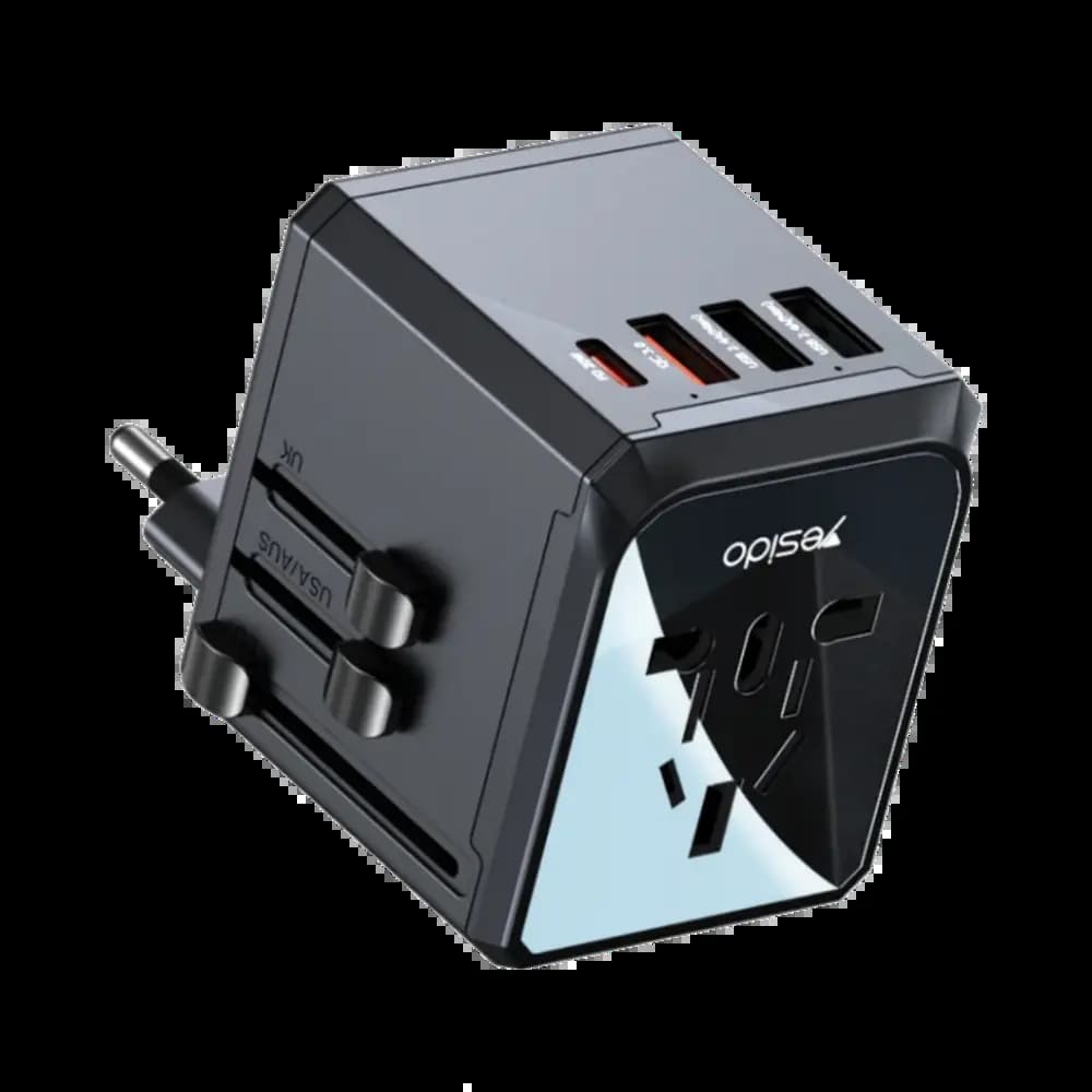 Adaptateur secteur universel avec 4 USB - Compatibilité mondiale - Yesido Noir