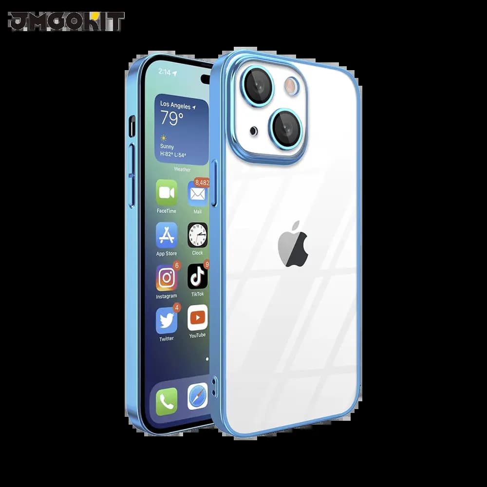 Coque de Protection Crystal Glass JMGOKIT pour Apple iPhone 15 Plus Bleu
