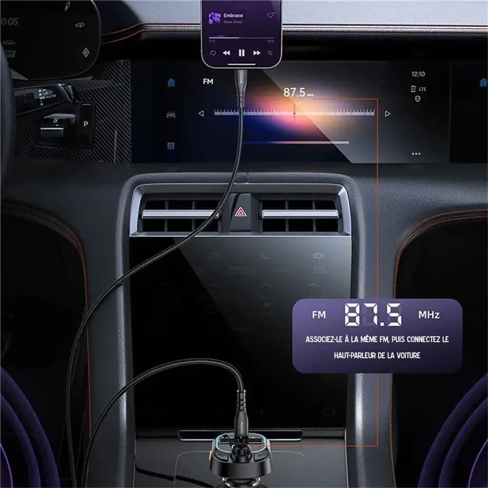 Transmetteur FM Bluetooth & Chargeur Voiture Yesido 15W Noir