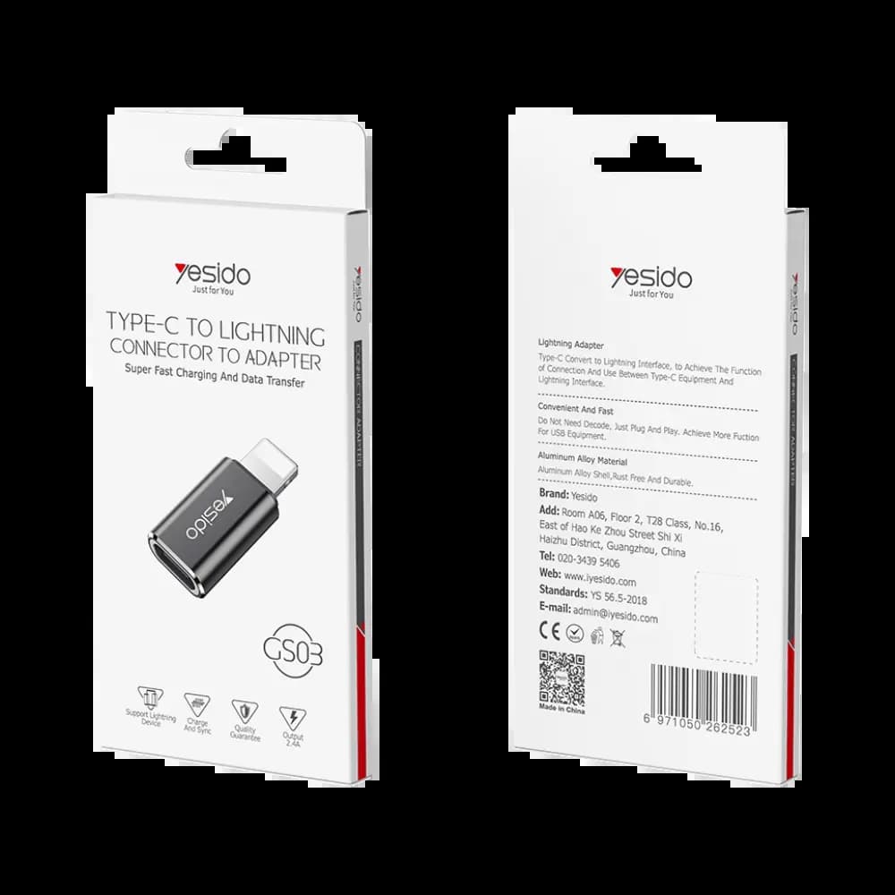 Adaptateur OTG USB-C femelle vers Lightning mâle - charge et données - Yesido GS03