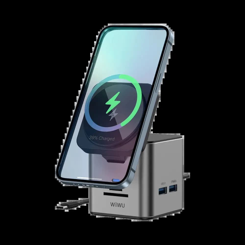 Station D'Accueil Multiport Wiwu USB-C 9 en 1 avec Charge Magnétique 100W Gris - Vue 2