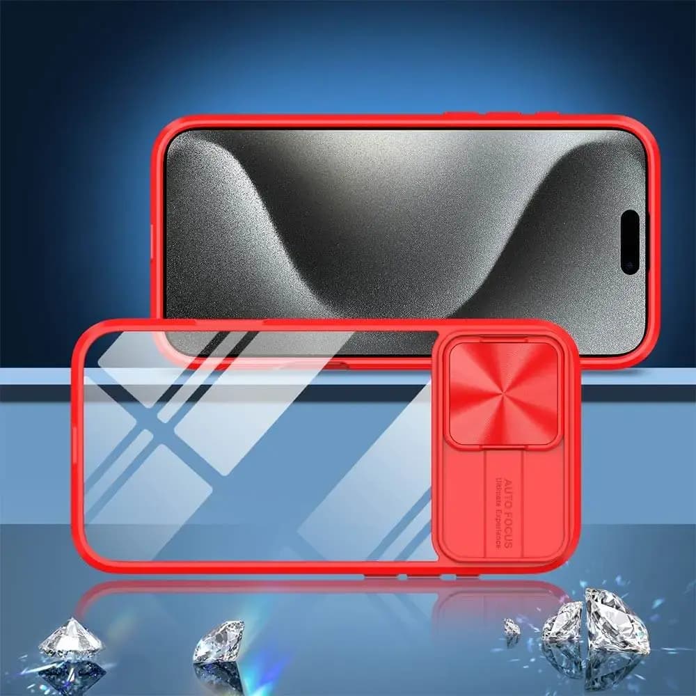 Coque iPhone 15 Pro avec cache caméra - PROTECT IE027 Rouge  - Vue 2