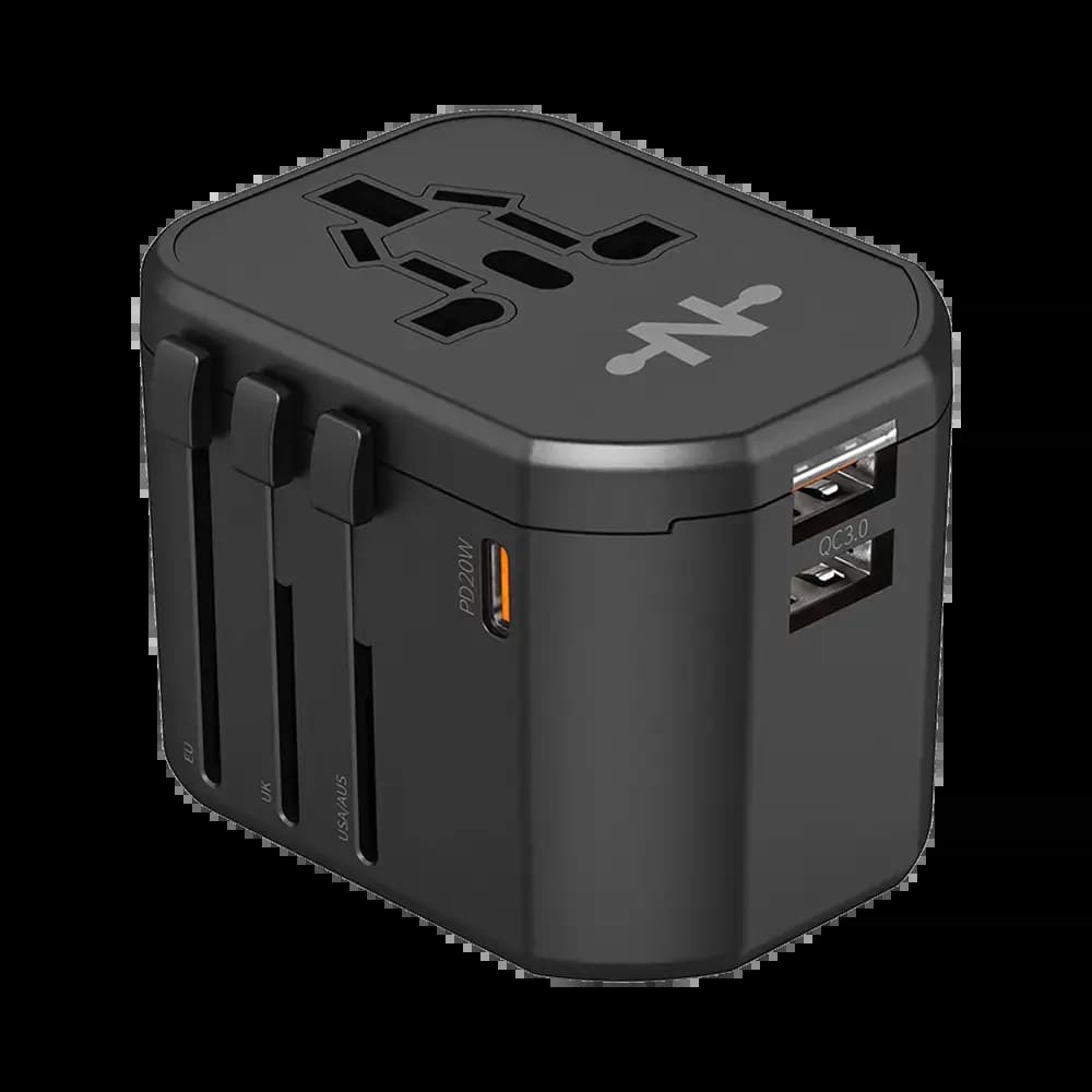 Adaptateur secteur de voyage 20W 3 ports (USB-C + 2x USB-A) – CONNECT Noir