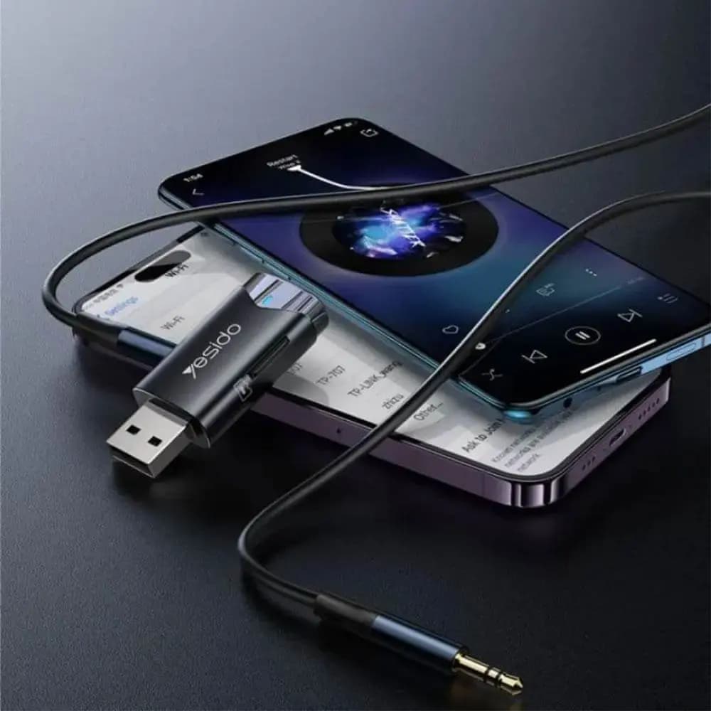 Récepteur Bluetooth USB réversible - lecteur carte microSD & mains libres - Yesido YAU40 Noir