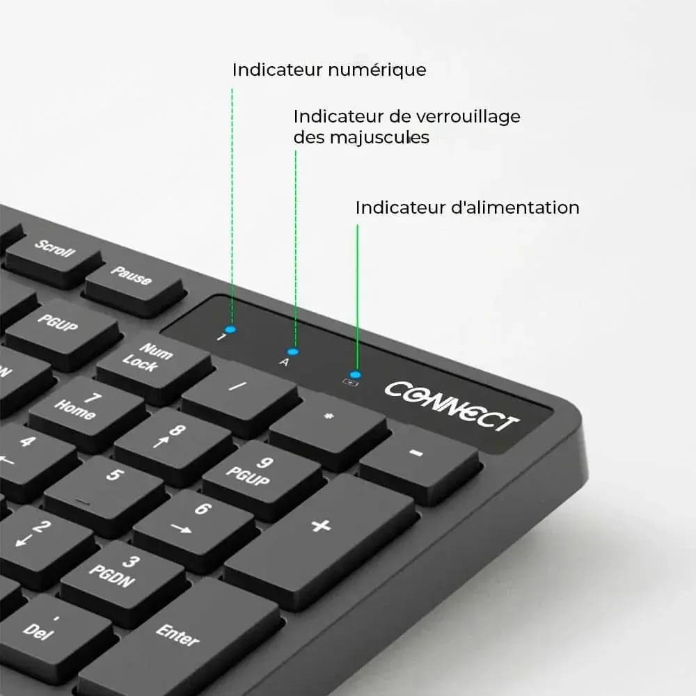 Pack clavier souris sans fil (AZERTY) - CONNECT Noir