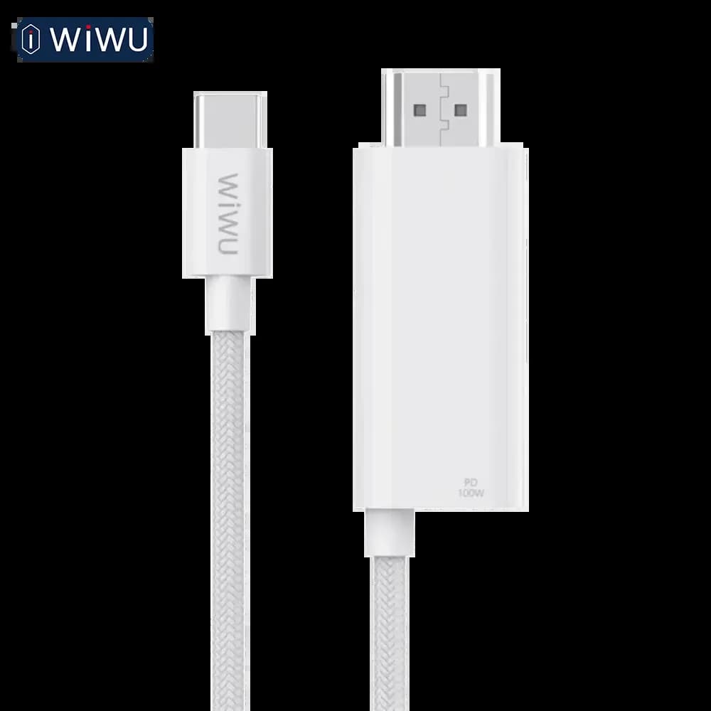 Câble USB-C vers HDMI Wiwu WI-PS001 4K avec port de charge 100W 1,8m - Blanc