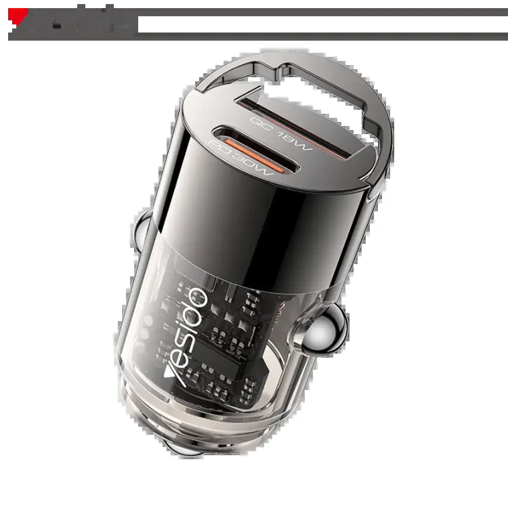 Chargeur allume-cigare double ports USB-C + USB-A SUPER FAST - Yesido Y68 Noir