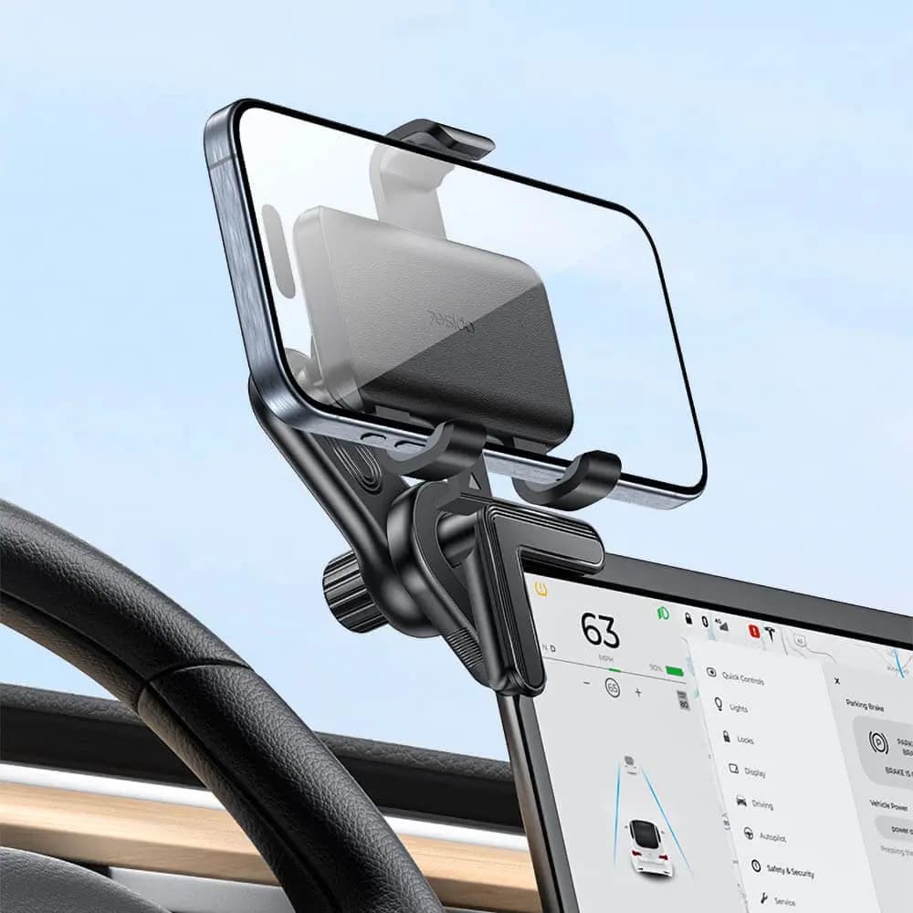 Support Smartphone pour Voiture Yesido Fixation sur Angle d'Écran Noir - Vue 2