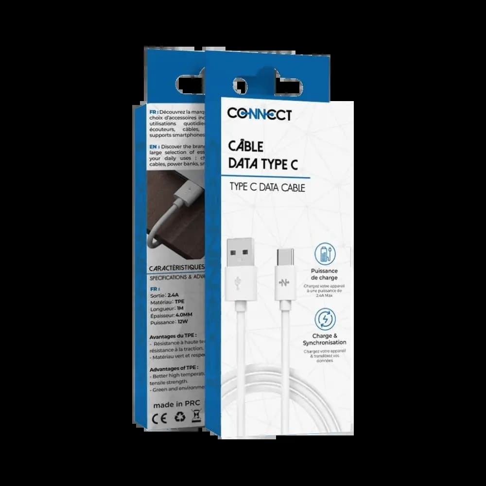 Câble USB vers USB-C 15W 1m - CONNECT Blanc - Vue 2