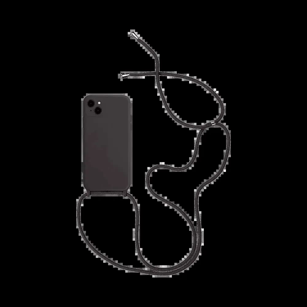 Coque iPhone 15 Plus avec cordon réglable silicone - Noir