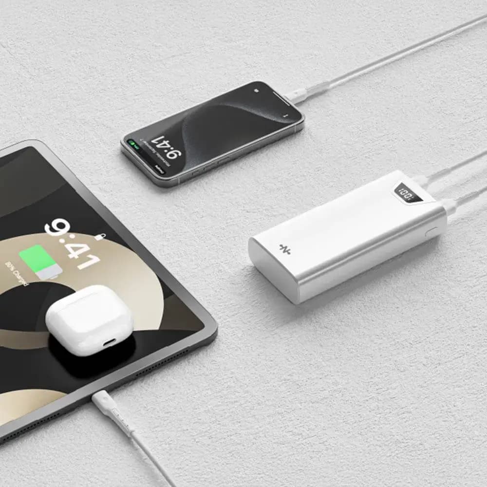 Batterie externe 20000mAh avec affichage digital et charge rapide 15W - CONNECT Blanc - Vue 2