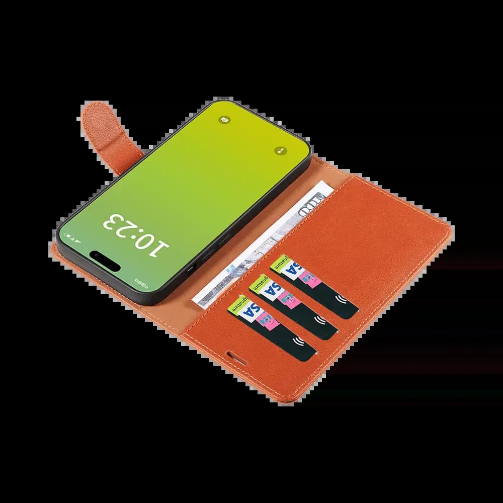 Housse folio anti-RFID iPhone 15 Plus – PROTECT IP011 Marron