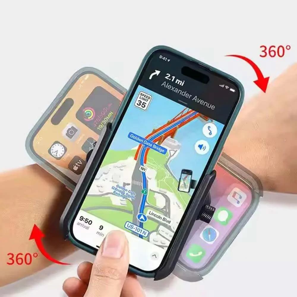 Support smartphone universel rotatif 360° pour poignet - Noir